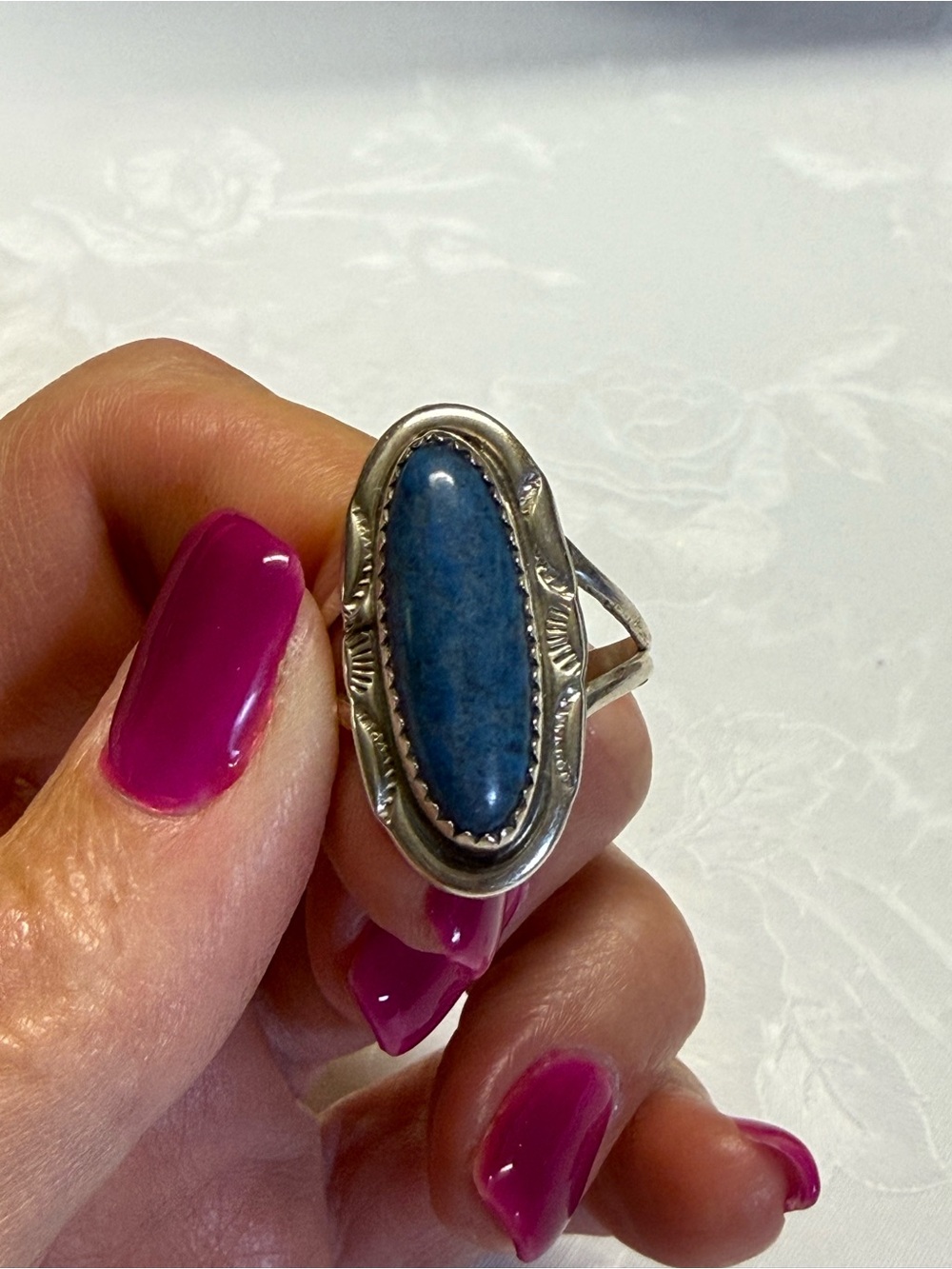 Size 8 Sterling Silver Lapis Oval Ring